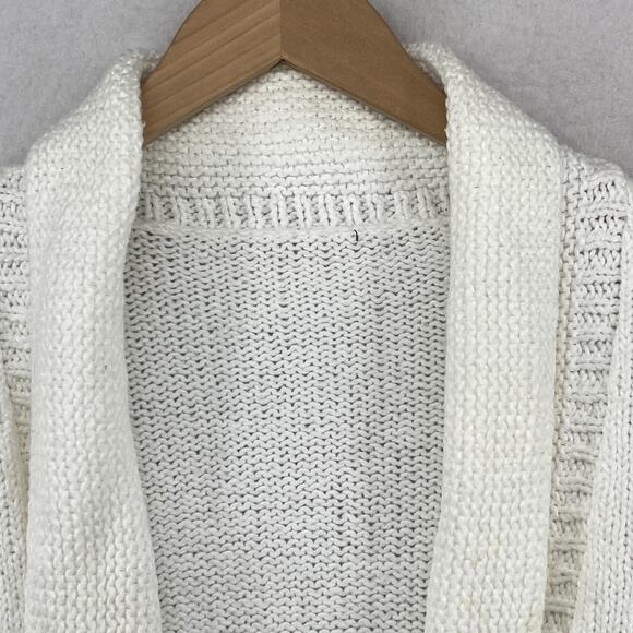 EILEEN FISHER Cardigan L Chunky Organic Cotton Shawl Open Front Off White - Picture 4 of 11